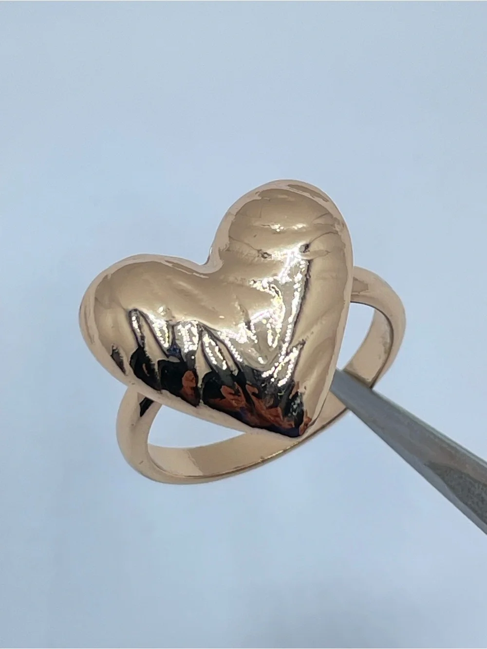 Gold Tone Puffy Heart Ring Bold Statement Love Romantic